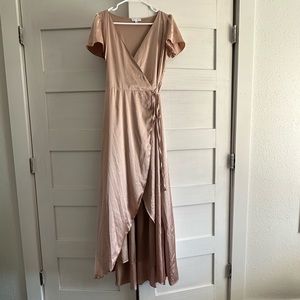 Baltic Born Krystal Satin Wrap Gown Champagne Size Medium